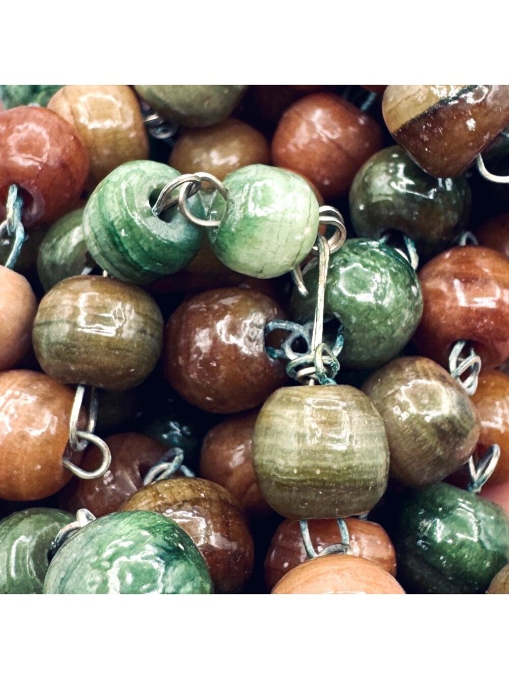 Vintage Boho Art Glass Bead Necklace 50" Hand Linked 10mm Bead Studio Earth Tone - Picture 4 of 8
